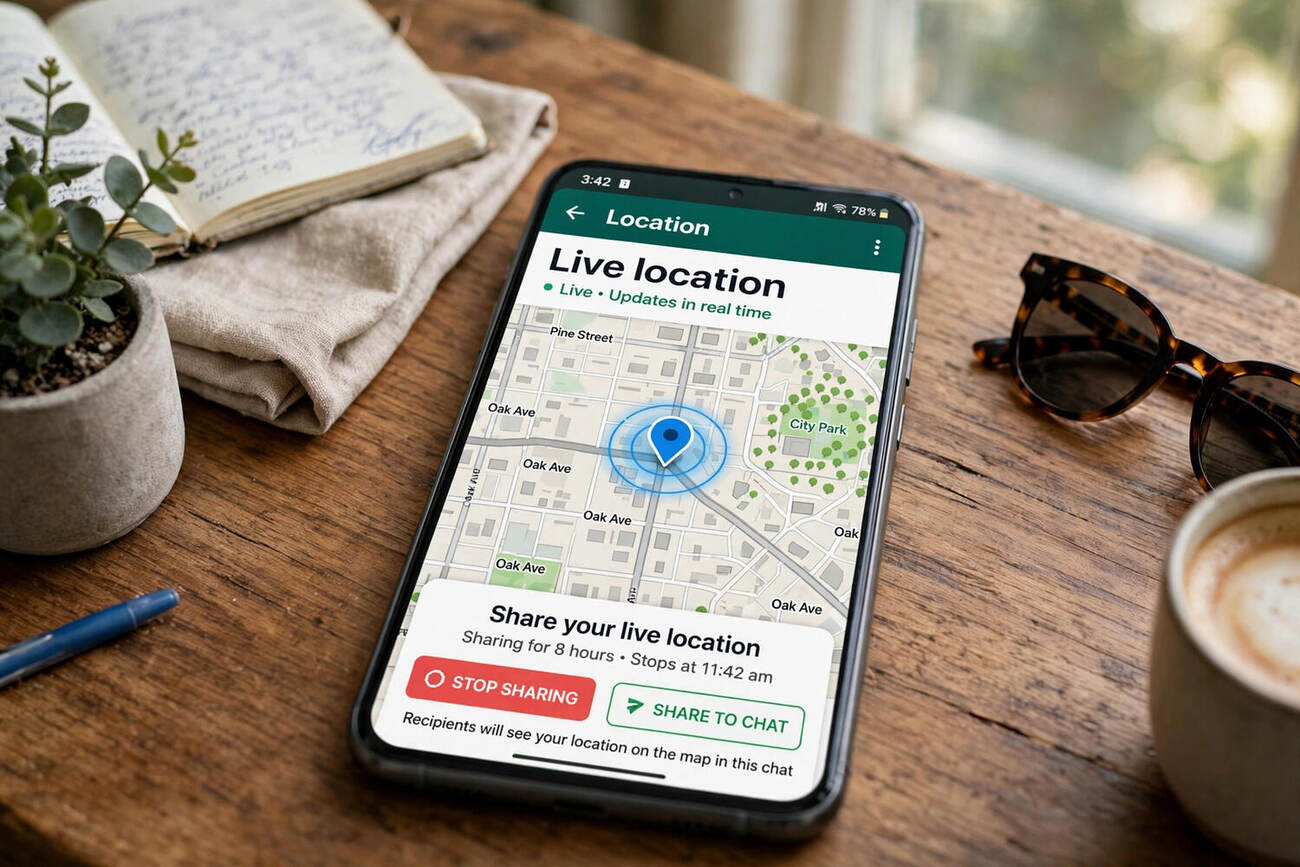 Map view with live location pin shared via WhatsApp
