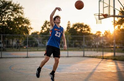 Player demonstrating how to shoot a basketball with perfect form