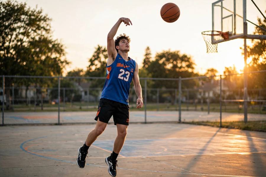 Player demonstrating how to shoot a basketball with perfect form