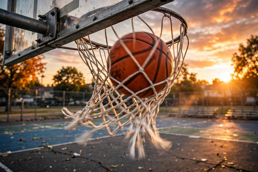 Basketball swishing through the net after learning how to shoot a basketball