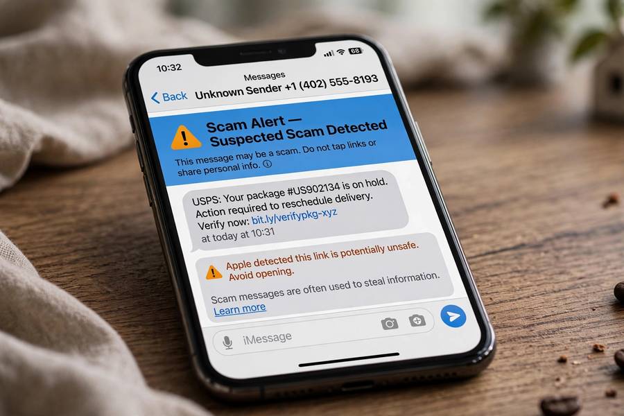 Smartphone displaying a scam warning notification