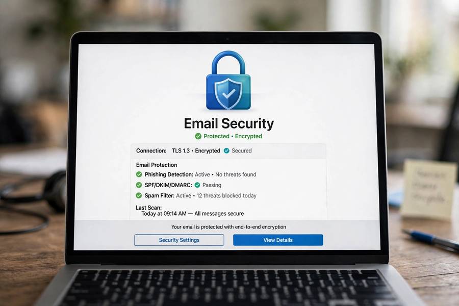 Padlock icon on a computer screen symbolizing email security