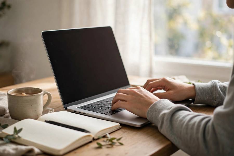 Person writing a new post while learning how to start a blog at a home desk