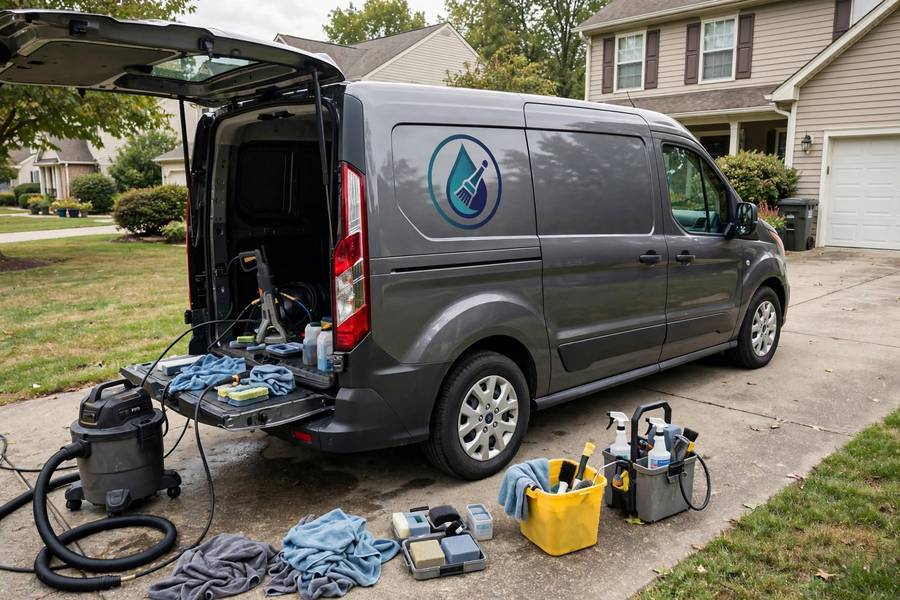 Mobile detailing van setup for how to start a car detailing business on the go