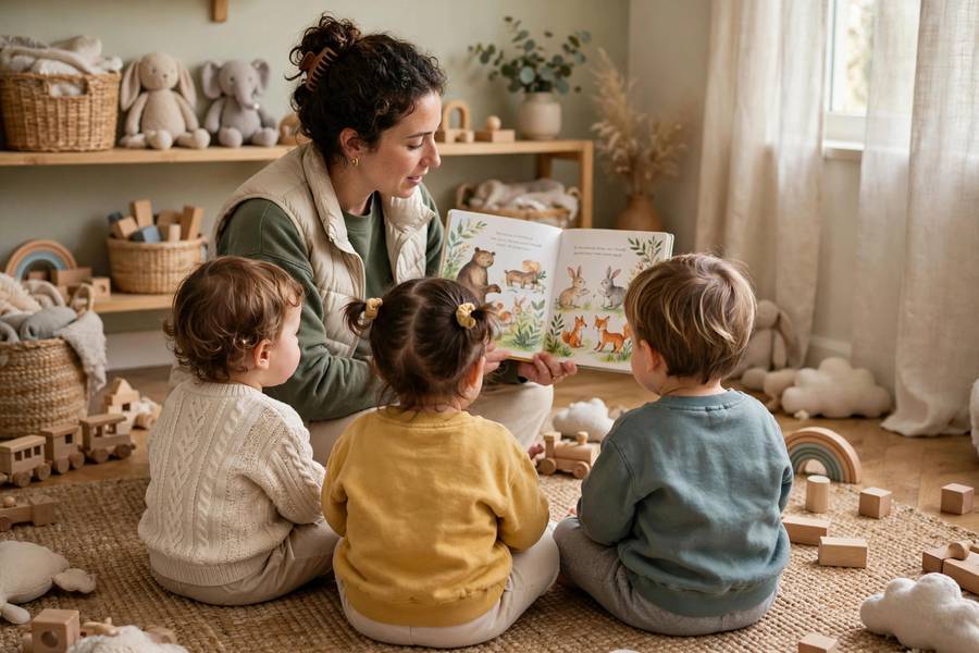 Story time at daycare illustrating quality care for how to start a daycare