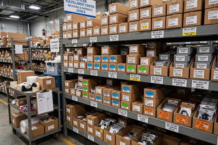 A supplier warehouse fulfilling dropshipping orders