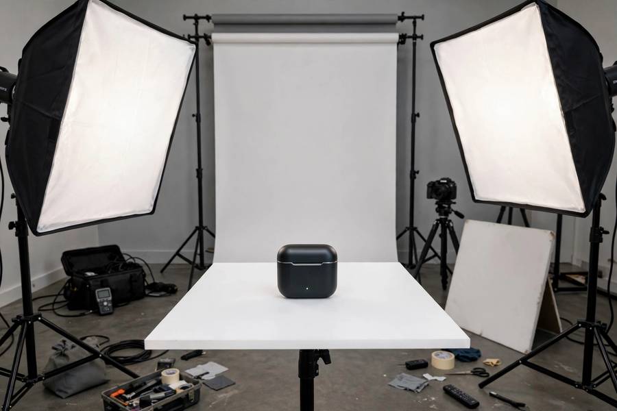 A product photography setup for an online store