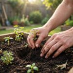 How to Start a Garden: A Gentle Beginner's Guide Hands planting a seedling when learning how to start a garden