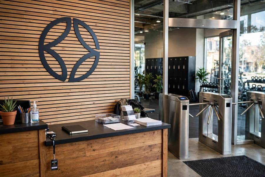 Gym reception and check-in area when learning how to start a gym