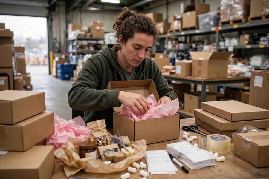 Packing monthly boxes illustrating fulfillment for how to start a subscription box business