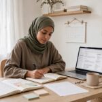 How to Start an Email Newsletter for a Blog (From Zero Readers) Blogger planning newsletter content at a bright home office desk