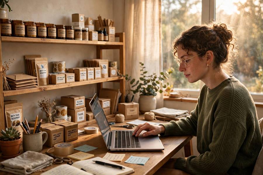 An online business owner working from a home office