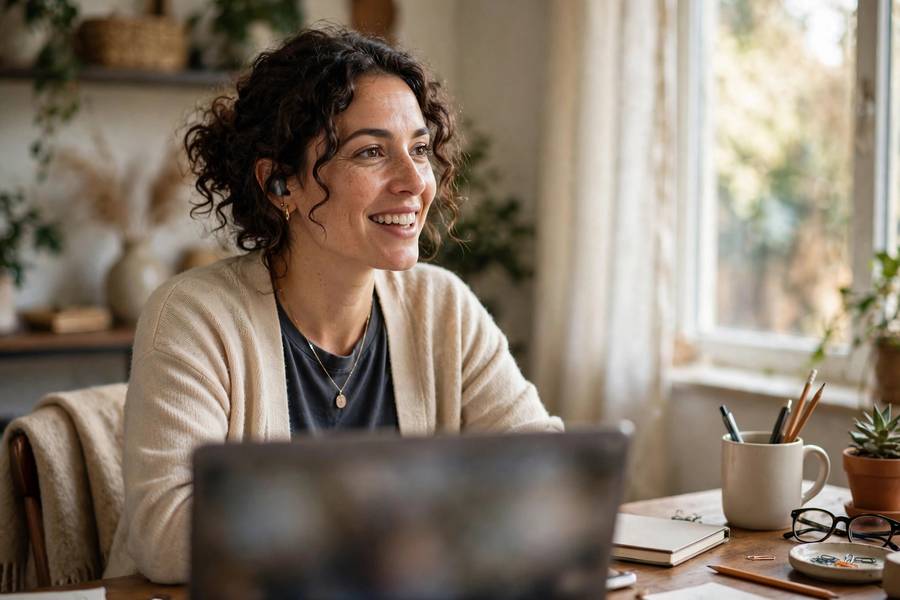Person video calling client from home office