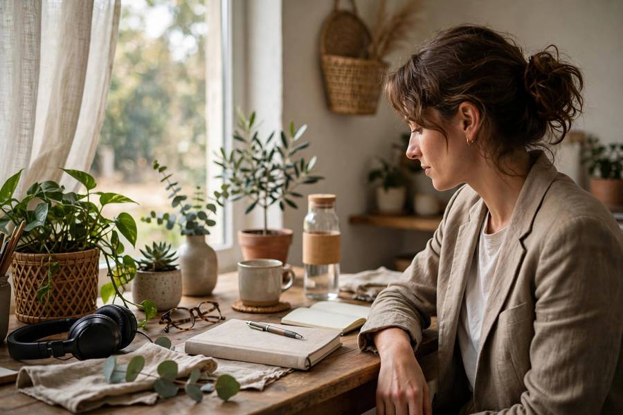 Cozy home workspace with plants and natural light