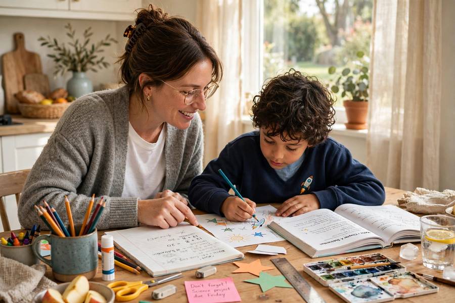Parent and child learning together at home when learning how to start homeschooling
