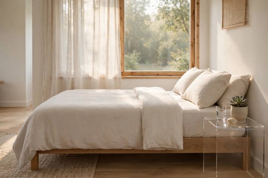 Calm organized bedroom representing the start of minimalism