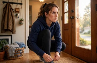 Person lacing shoes to take action on how to stop being lazy