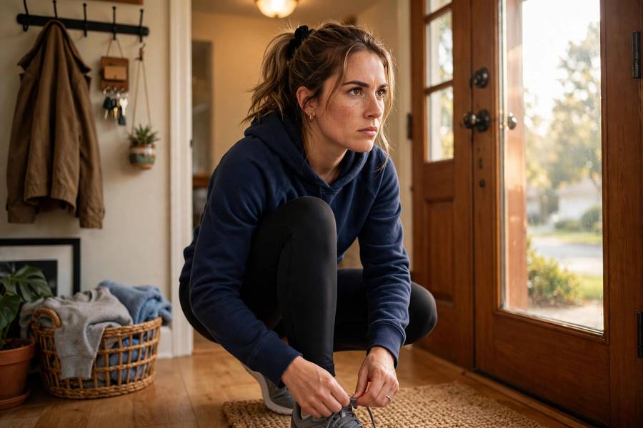 Person lacing shoes to take action on how to stop being lazy