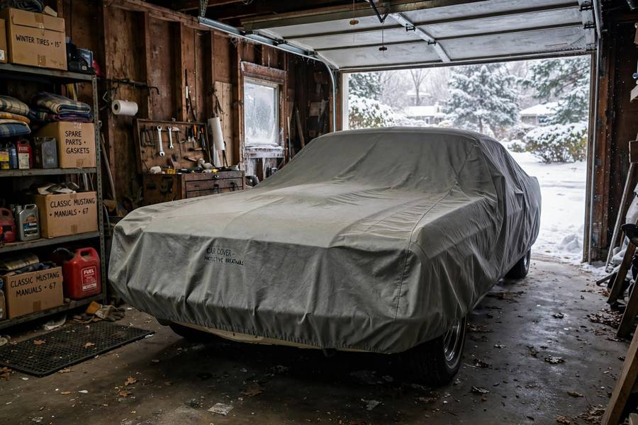 Classic car in winter storage, when you need to know how to store a car battery long term