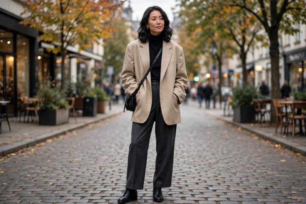 Stylish woman wearing an oversized blazer