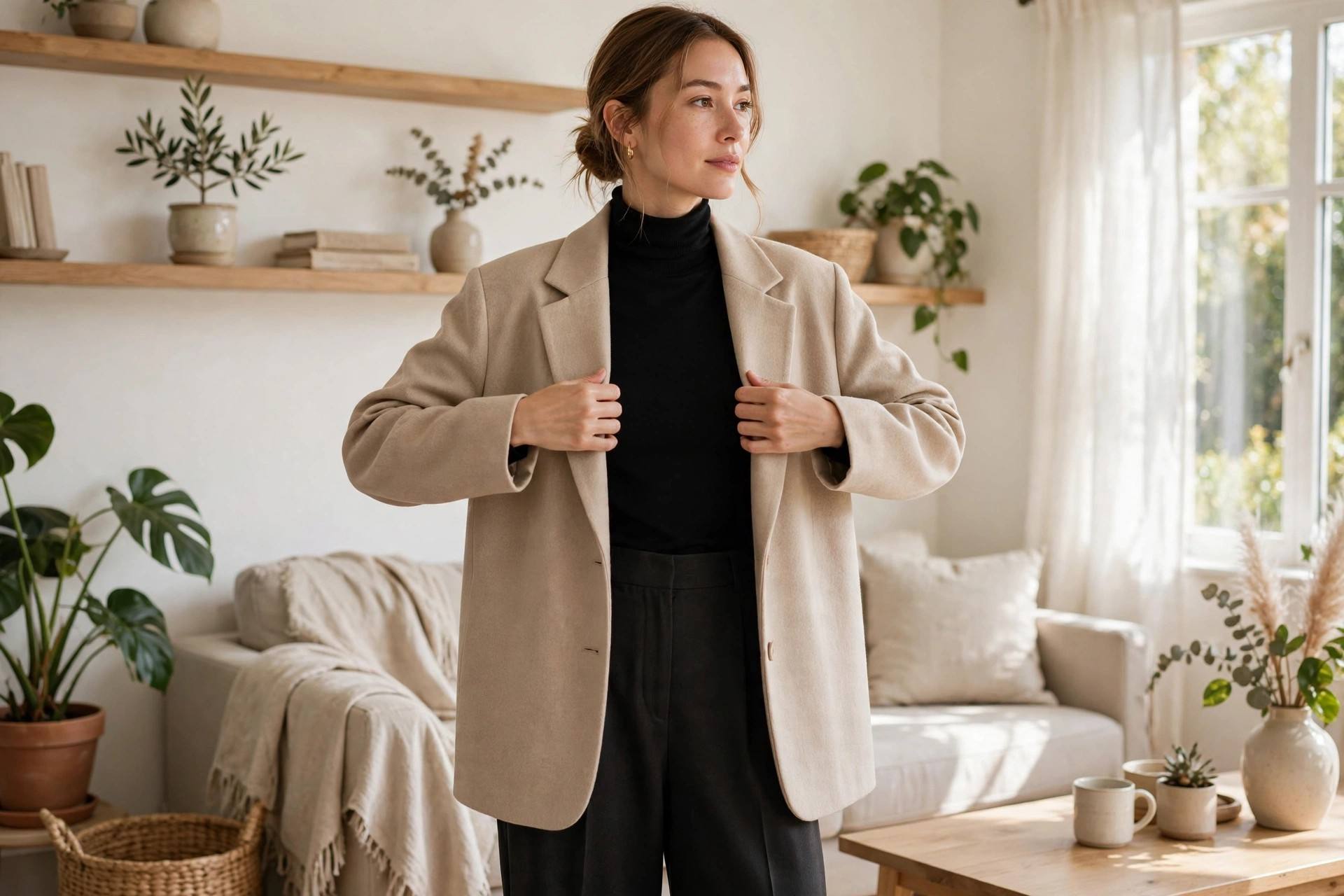 Woman styling an oversized blazer over a slip dress