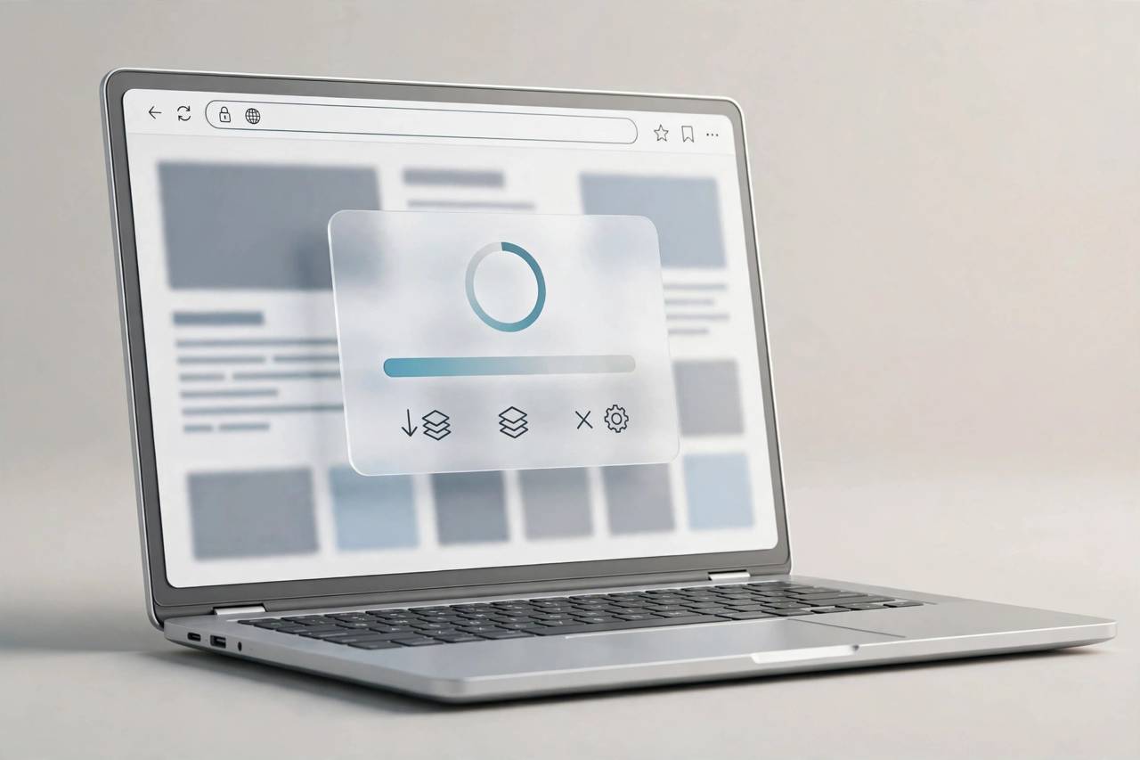 Laptop showing a browser full-page screenshot capture in progress, stylized illustration