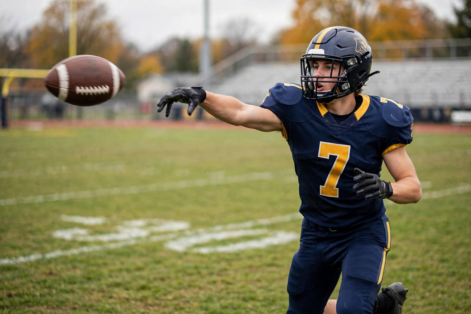 Young athlete throwing a football with a tight spiral on a field