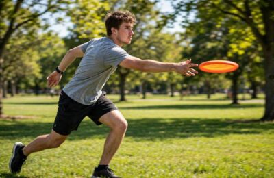 Player demonstrating how to throw a frisbee with a flat backhand release