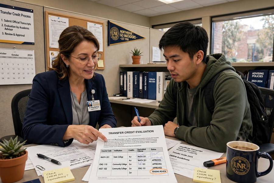 Academic advisor helping a student plan transfer credits