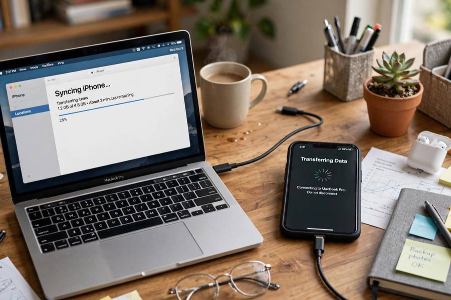 Wired transfer from an old iPhone to a new iPhone via a MacBook