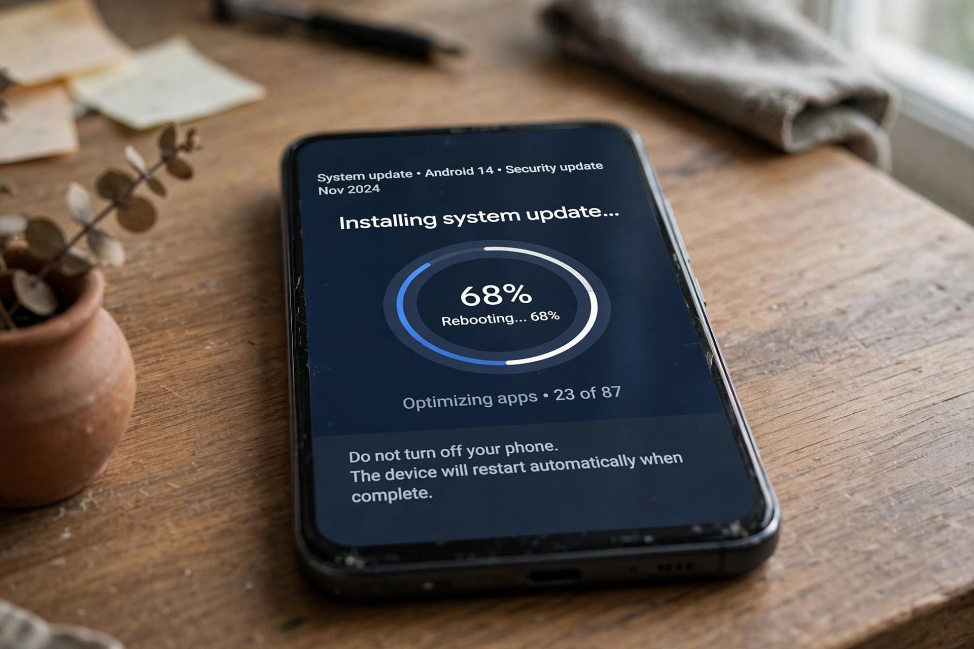 Android phone restarting during a system software update installation