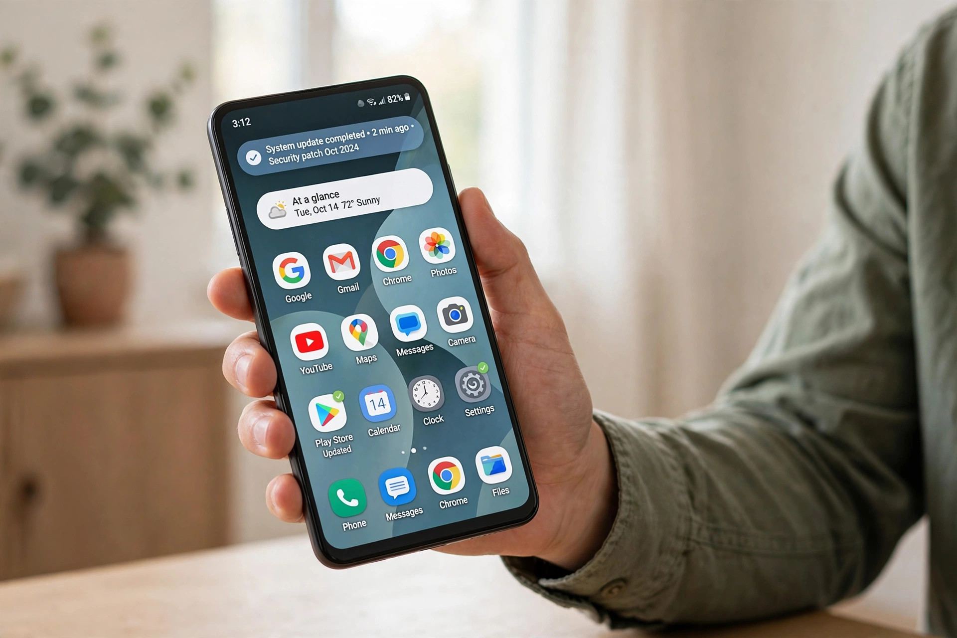 Android phone home screen after a completed system update with updated apps