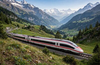 A high-speed train crossing the Swiss Alps — learning how to use a Eurail pass opens up routes like this