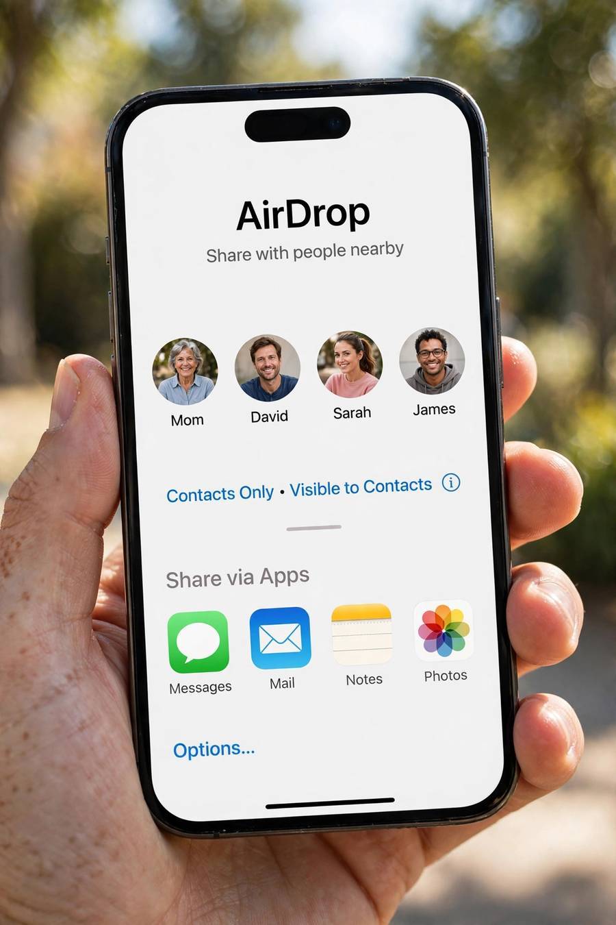 iPhone share sheet showing how to use AirDrop to send files