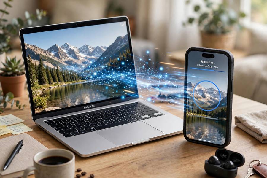 Transferring a photo between iPhone and Mac showing how to use AirDrop