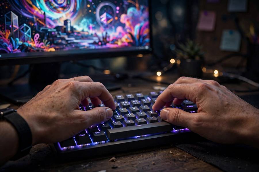 Typing a detailed prompt for an AI image generator