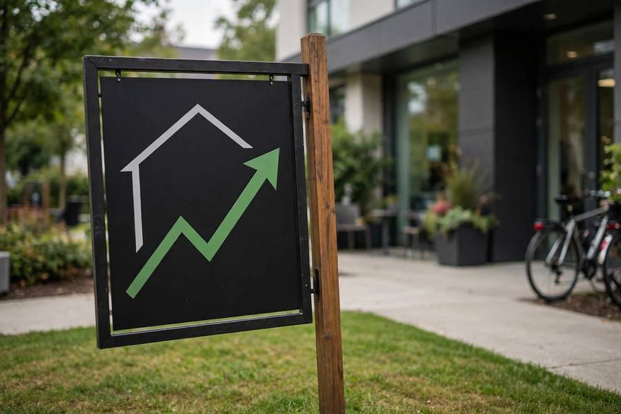 For sale sign with rising value arrow graphic
