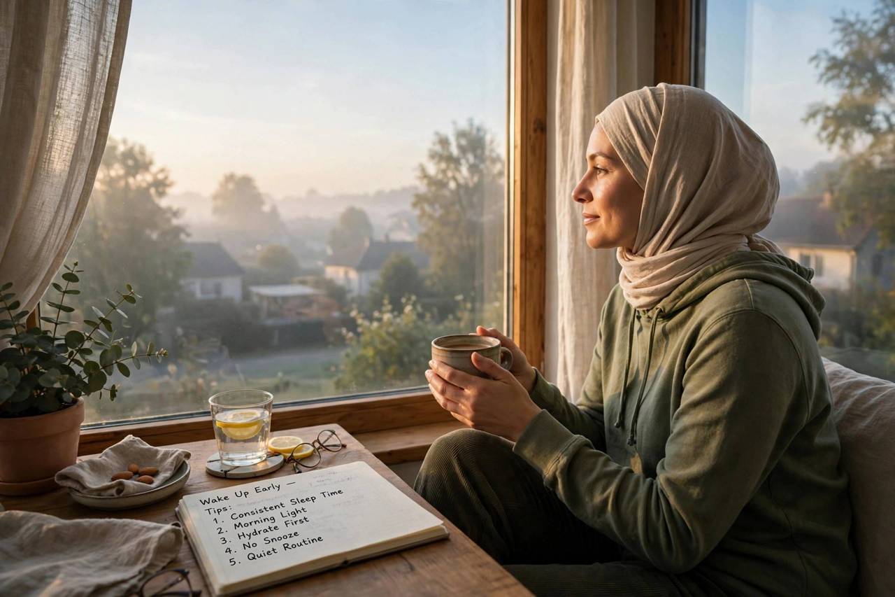 A person enjoying a quiet cup of coffee by a window in the early morning light