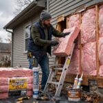 How to Winterize Your Home: The Complete Fall Checklist Homeowner preparing house exterior for winter with insulation