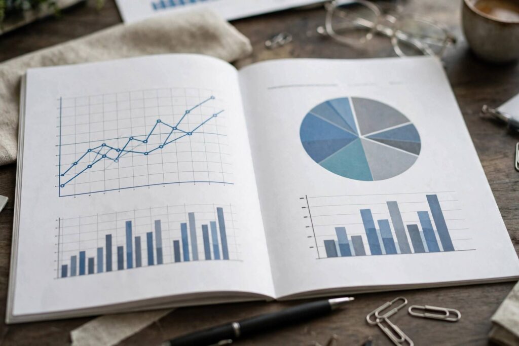 Business plan document with financial charts