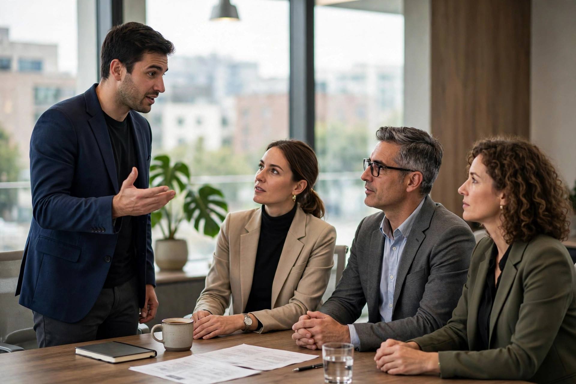 Founder presenting a business plan to partners