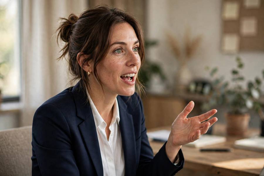 Brand strategist presenting tagline concepts
