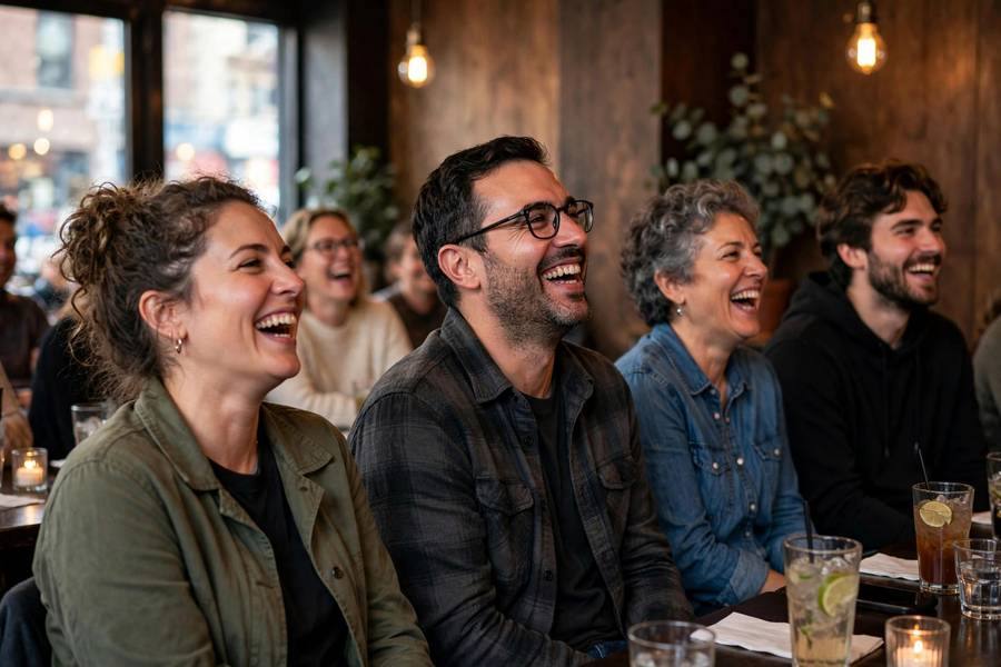 Audience laughing at comedy club show