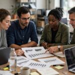 How to Write a Marketing Plan That Actually Gets Used Team reviewing a document while learning how to write a marketing plan
