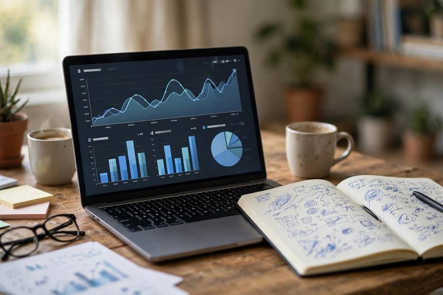 Analytics dashboard used when learning how to write a marketing plan