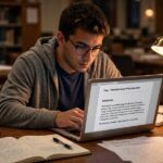 How to Write a Scholarship Essay That Actually Wins A student writing a scholarship essay on a laptop in a library