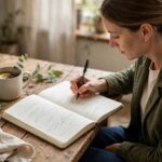 How to Write a Thank You Note: Formula, Examples & Etiquette Person writing in a gratitude journal with handwritten notes