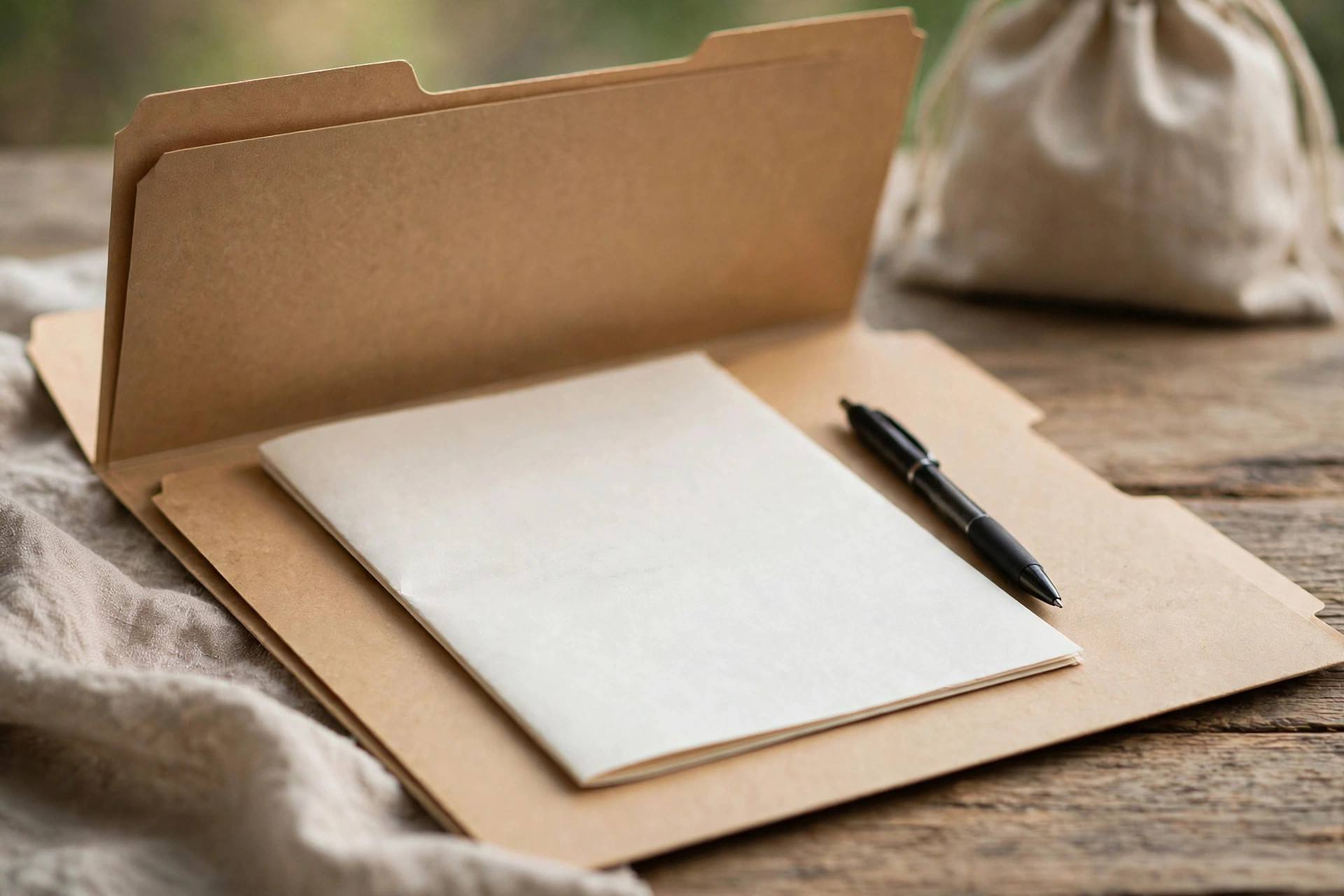 Signed will document in a folder with a pen, ready for safe storage