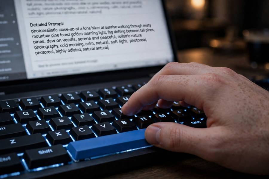 Typing a detailed prompt as taught in the how to write AI art prompts for beginners guide