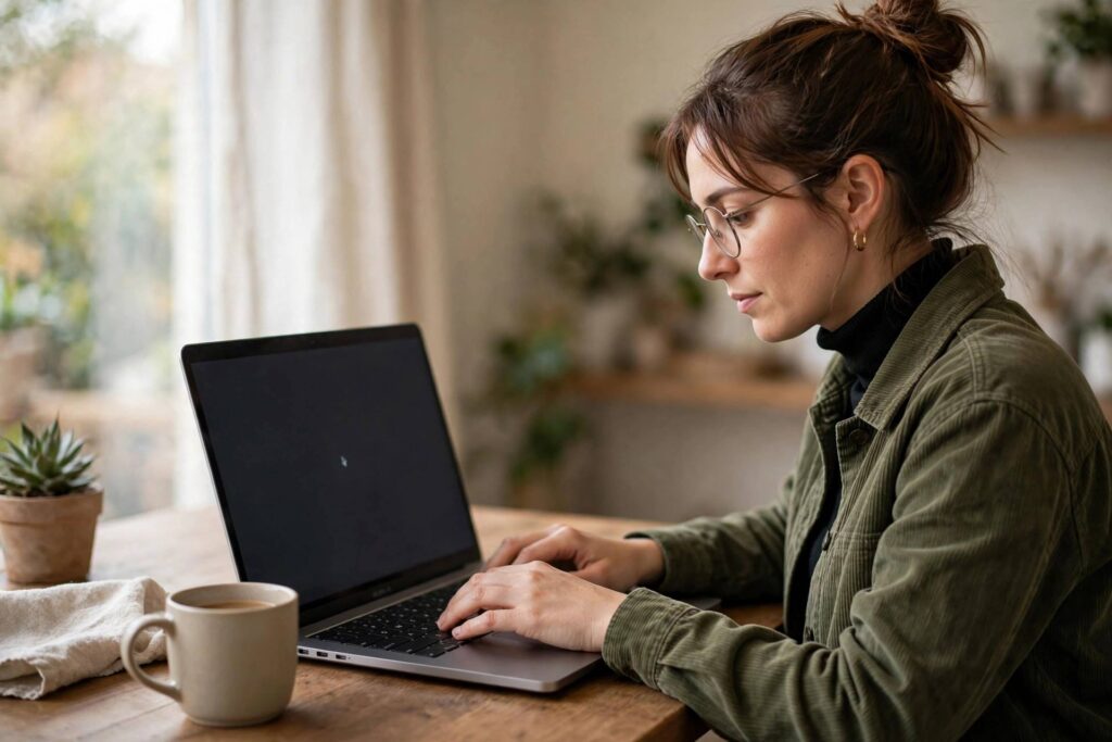 Person typing an AI prompt on a laptop screen